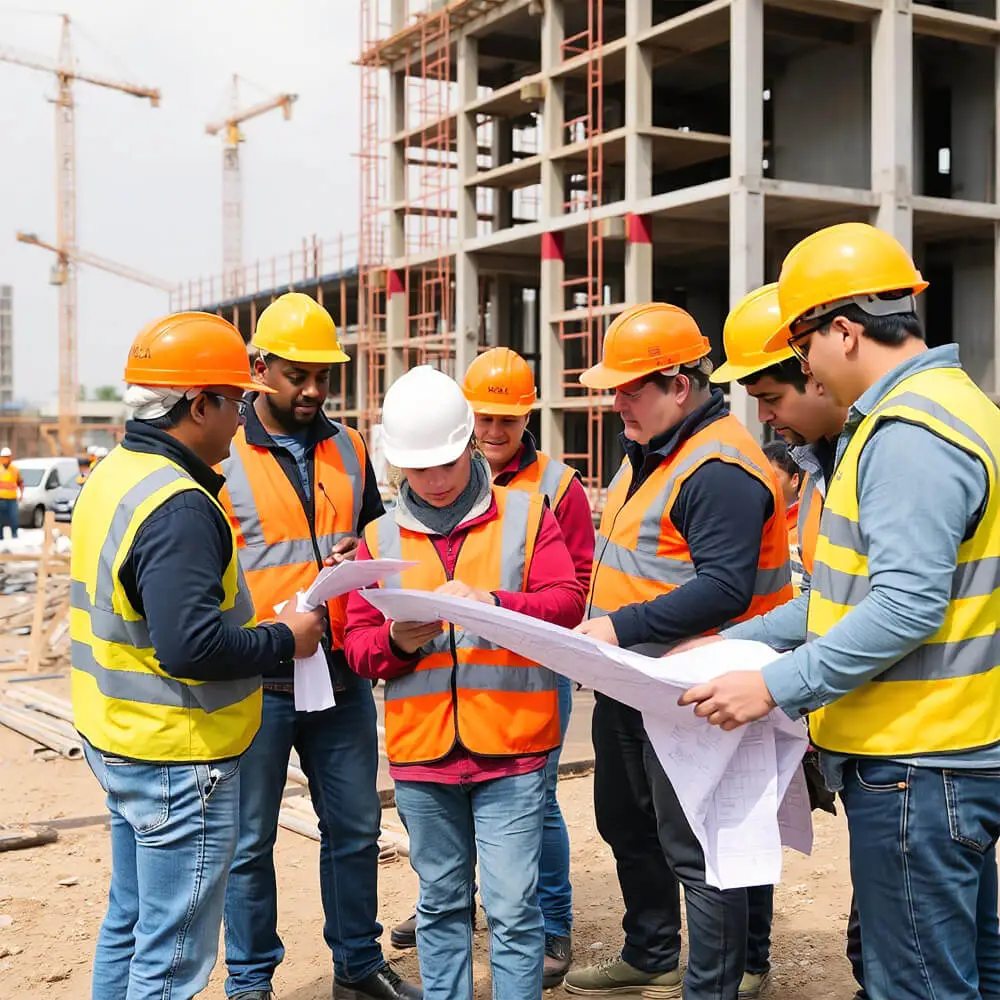 Équipe de construction respectant les normes de sécurité sur chantier